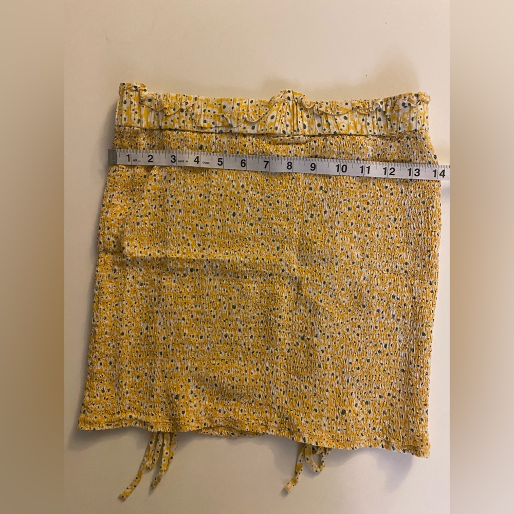HYFVE Yellow Smocked Tie Front Crop Top